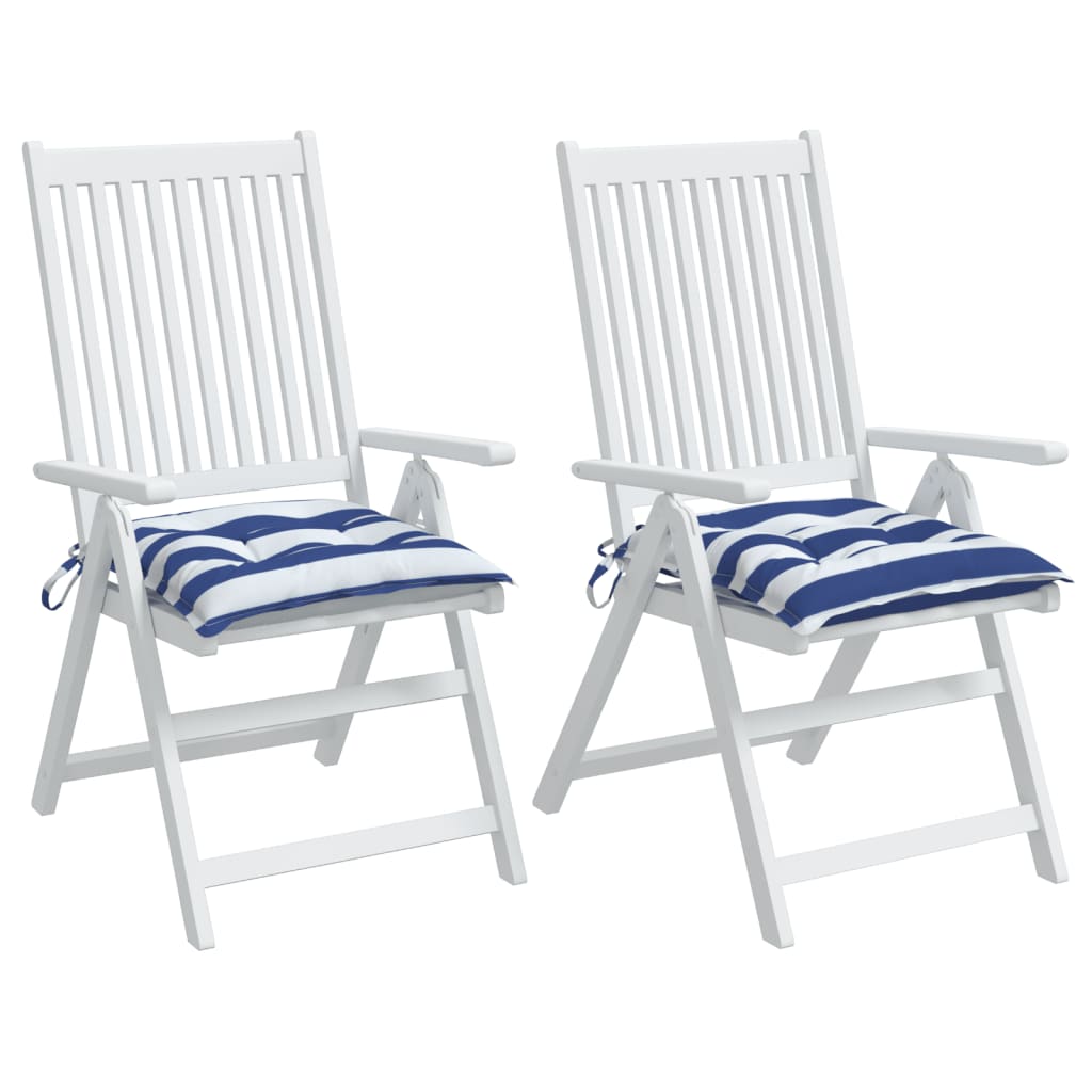 Stoelkussens 2 st gestreept 40x40x7 cm stof wit en blauw is nu te koop bij PeponiXL, paradijselijk wonen!