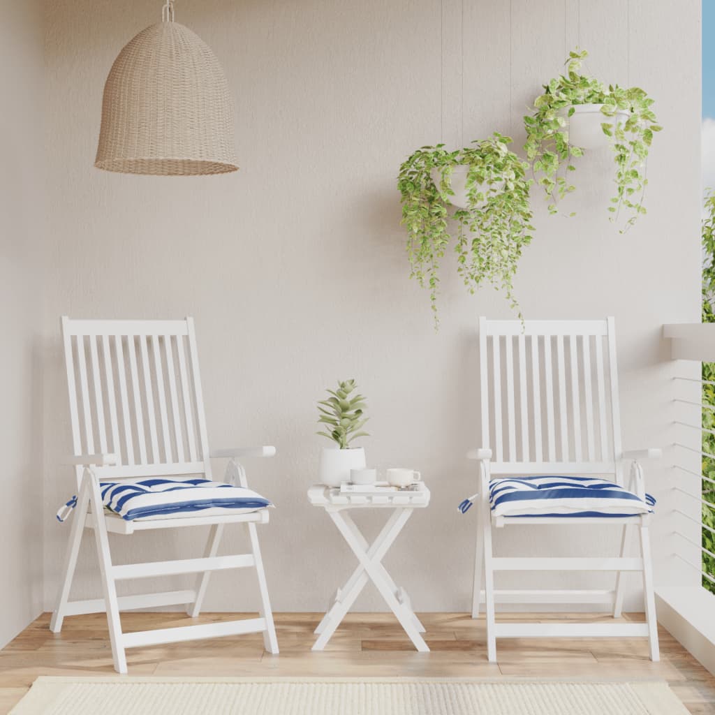 Stoelkussens 2 st gestreept 40x40x7 cm stof wit en blauw is nu te koop bij PeponiXL, paradijselijk wonen!