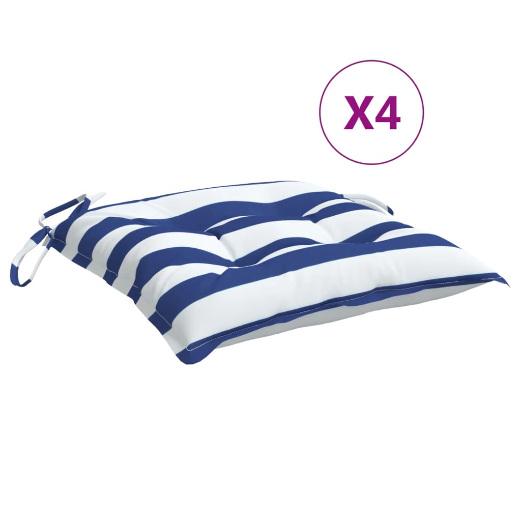 Stoelkussens 4 st gestreept 40x40x7 cm stof wit en blauw is nu te koop bij PeponiXL, paradijselijk wonen!
