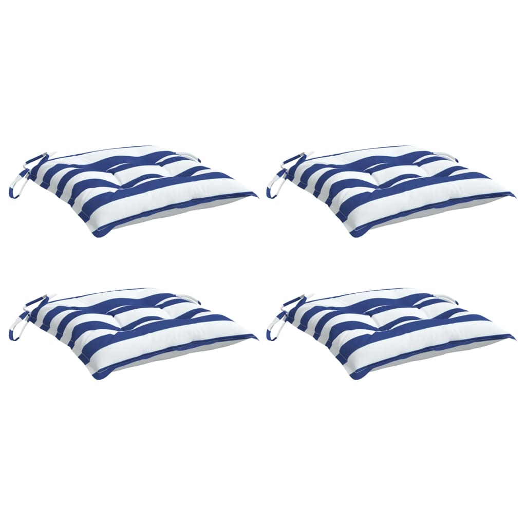 Stoelkussens 4 st gestreept 40x40x7 cm stof wit en blauw is nu te koop bij PeponiXL, paradijselijk wonen!