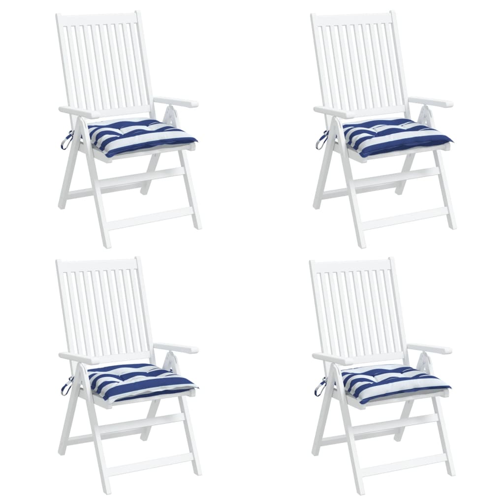 Stoelkussens 4 st gestreept 40x40x7 cm stof wit en blauw is nu te koop bij PeponiXL, paradijselijk wonen!