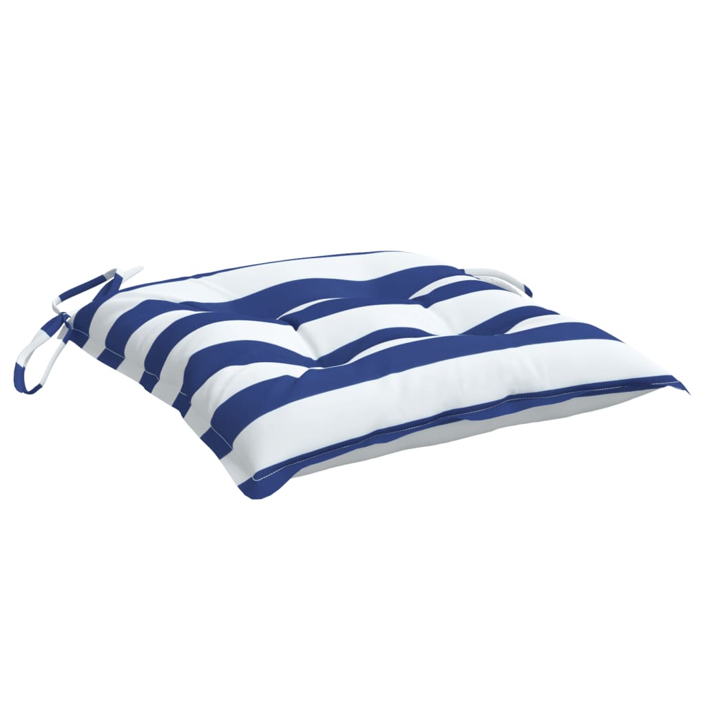 Stoelkussens 2 st 50x50x7 cm stof gestreept wit en blauw