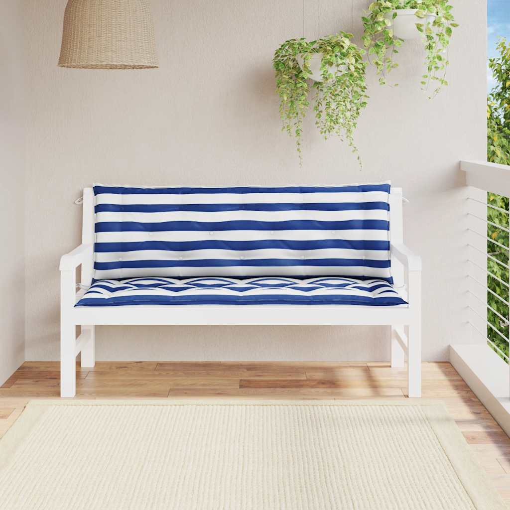 Tuinbankkussens 2 st gestreept 150x50x7 cm stof wit en blauw is nu te koop bij PeponiXL, paradijselijk wonen!