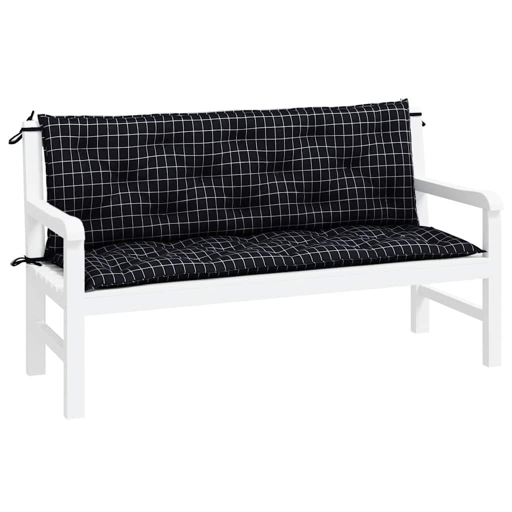 Tuinbankkussens 2 st ruitpatroon 150x50x7 cm stof zwart