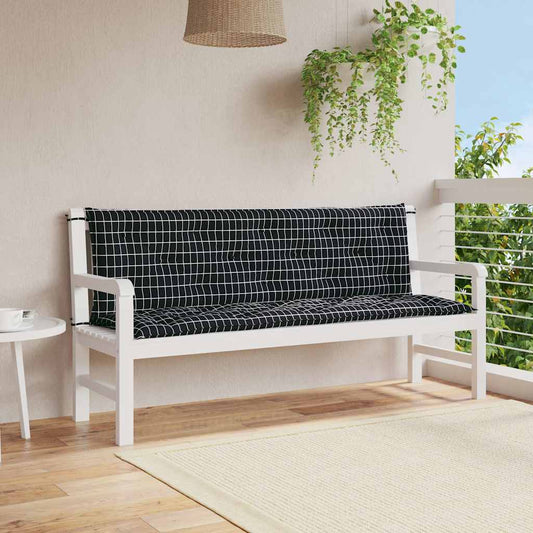 Tuinbankkussens 2 st ruitpatroon 150x50x7 cm stof zwart is nu te koop bij PeponiXL, paradijselijk wonen!