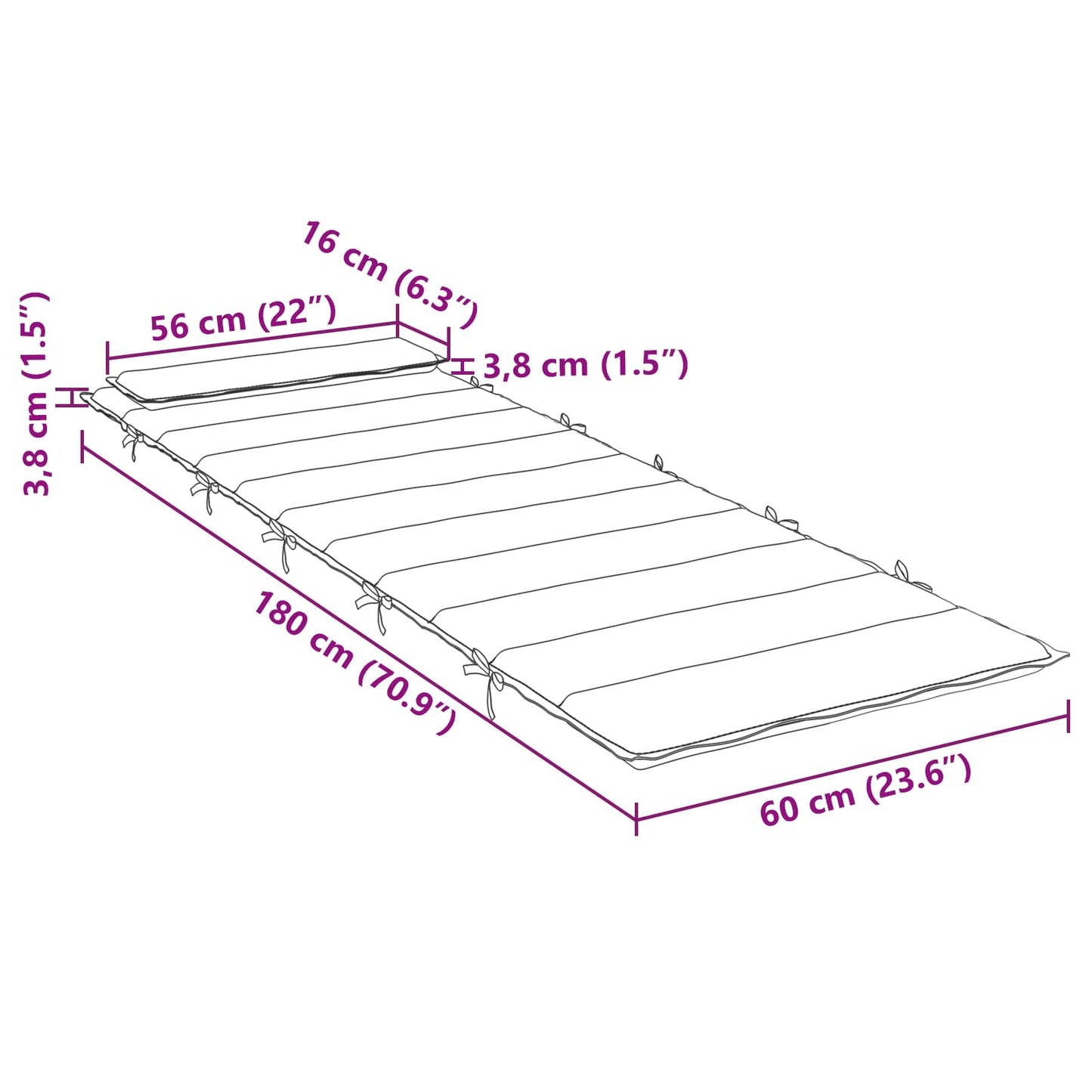 Zon Loungerkussen Roze 178 x 60 x 4 cm Oxford stof