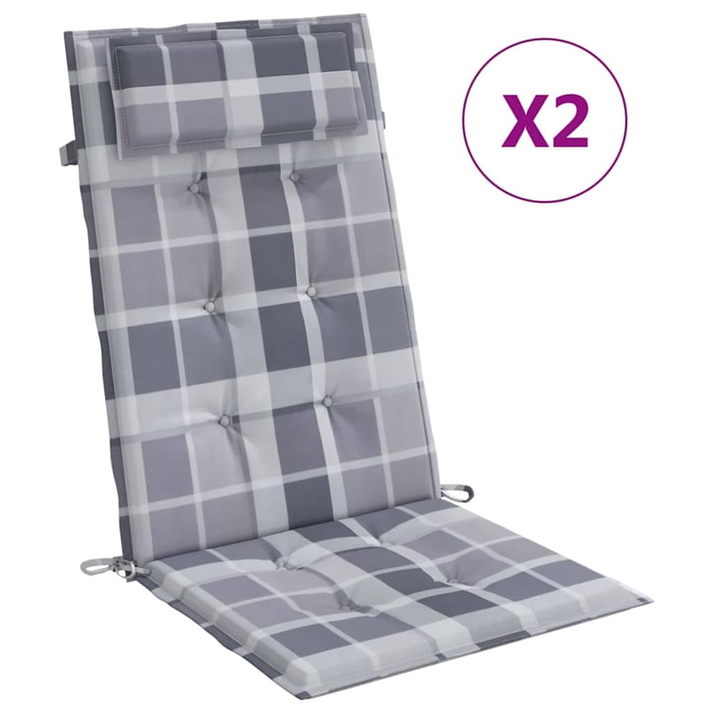 Stoelkussens 2 st hoge rug ruitpatroon oxford stof grijs is nu te koop bij PeponiXL, paradijselijk wonen!