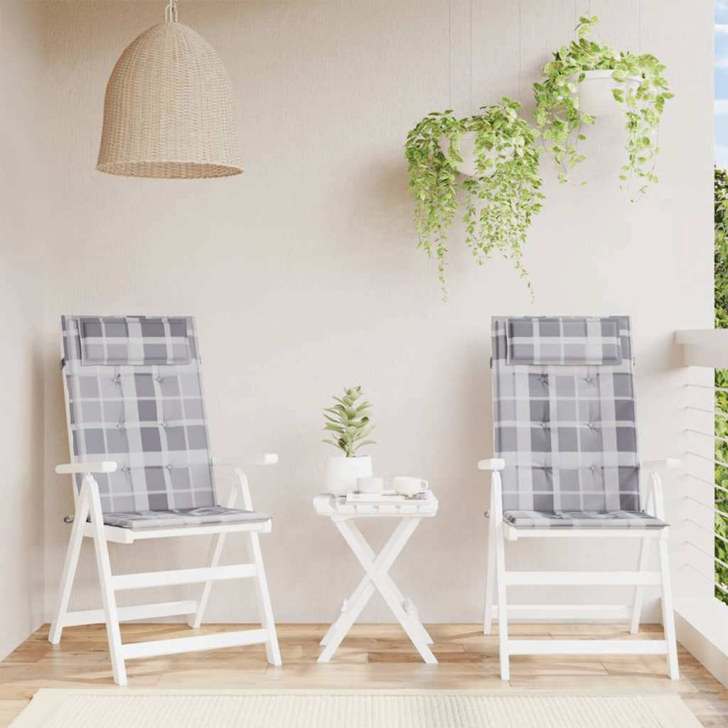 Stoelkussens 2 st hoge rug ruitpatroon oxford stof grijs is nu te koop bij PeponiXL, paradijselijk wonen!