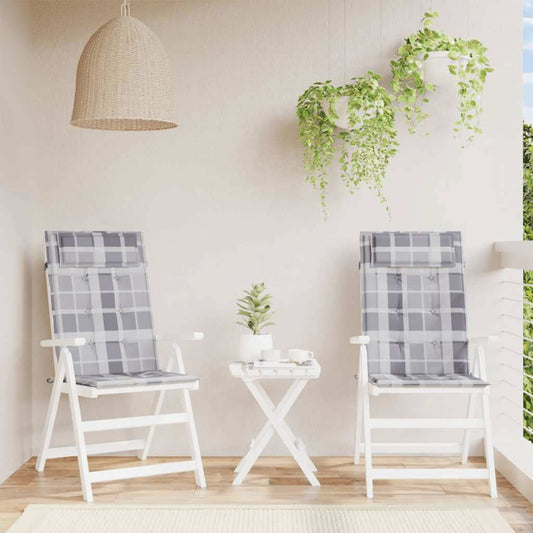 Stoelkussens 2 st hoge rug ruitpatroon oxford stof grijs is nu te koop bij PeponiXL, paradijselijk wonen!