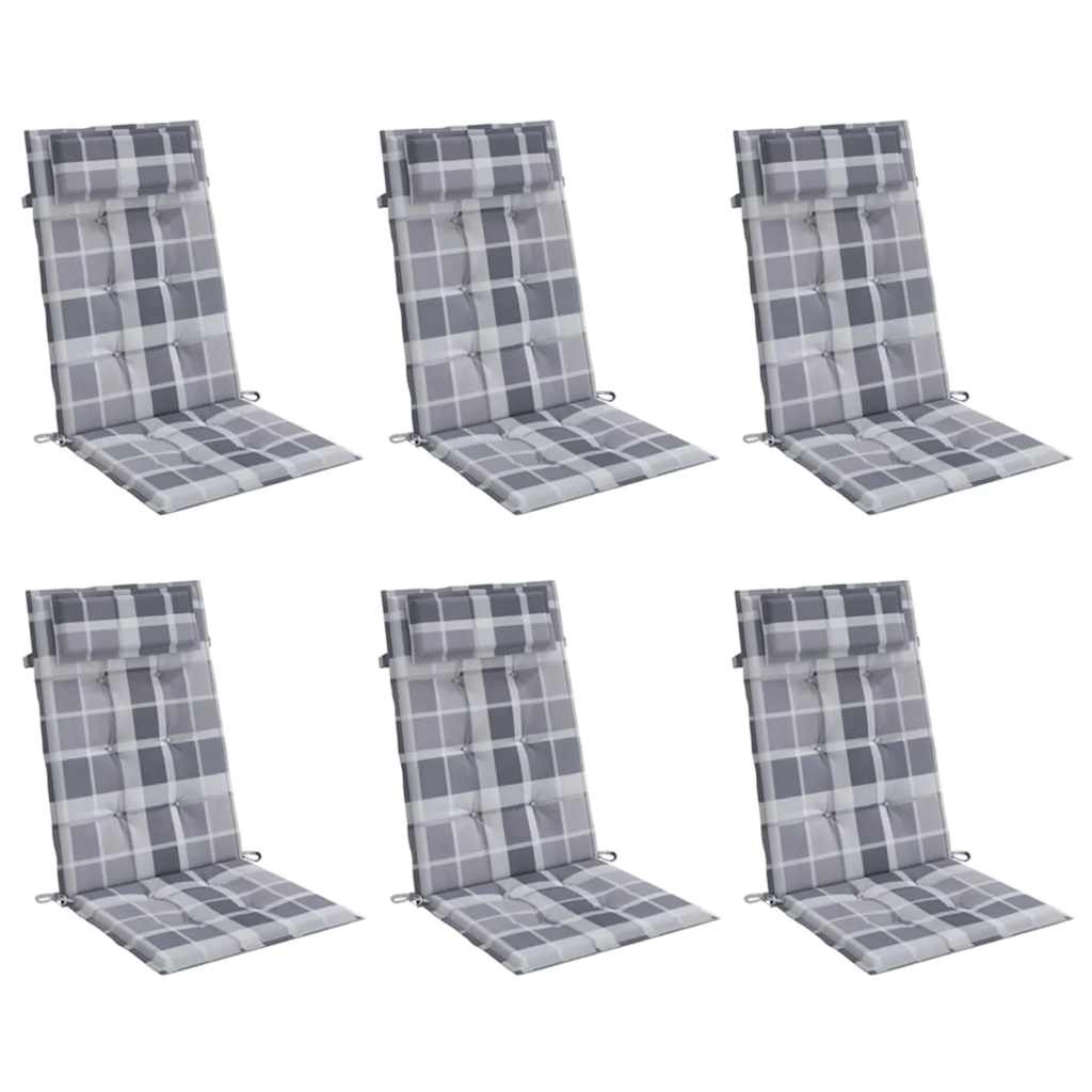 Stoelkussens 6 st hoge rug ruitpatroon oxford stof grijs is nu te koop bij PeponiXL, paradijselijk wonen!