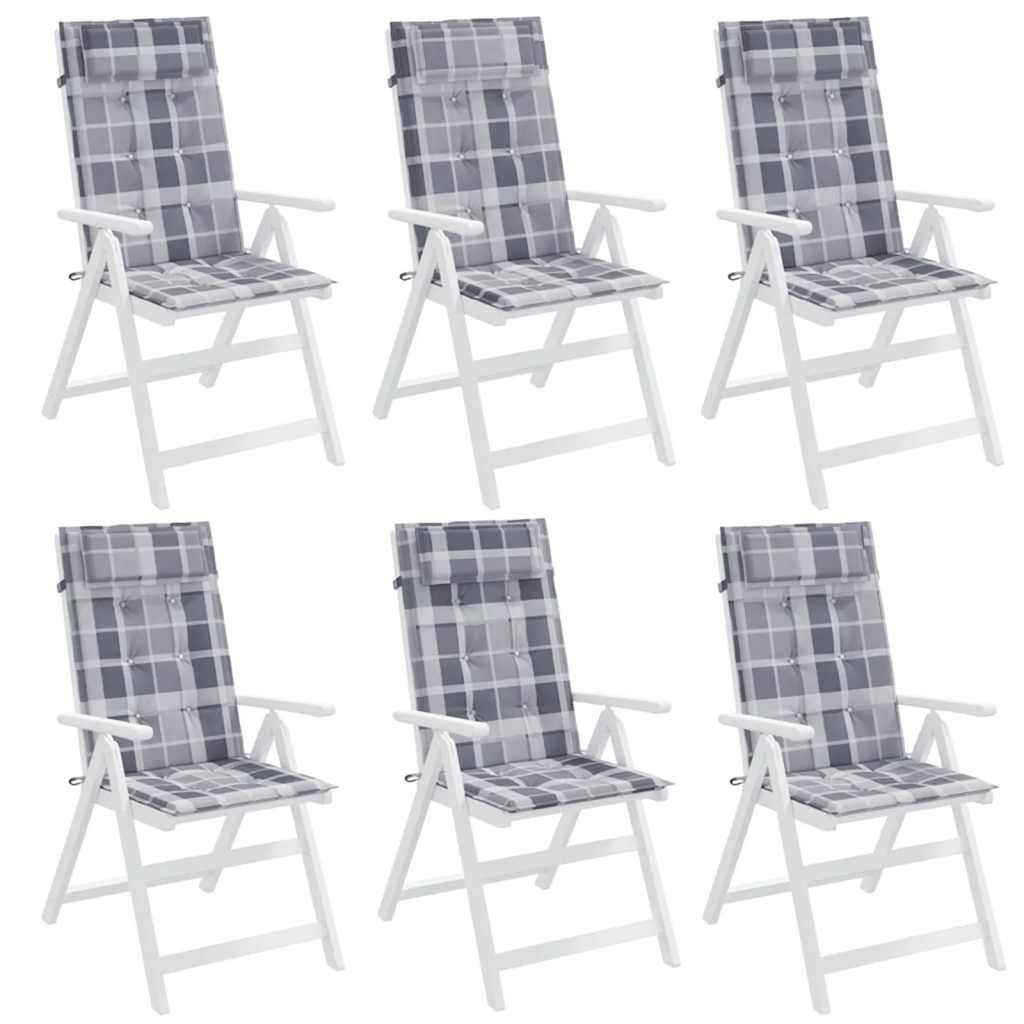 Stoelkussens 6 st hoge rug ruitpatroon oxford stof grijs is nu te koop bij PeponiXL, paradijselijk wonen!