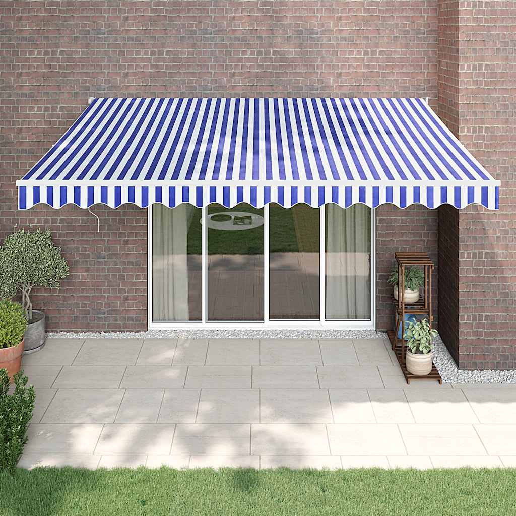 Luifel uittrekbaar 4,5x3 m stof en aluminium blauw en wit is nu te koop bij PeponiXL, paradijselijk wonen!