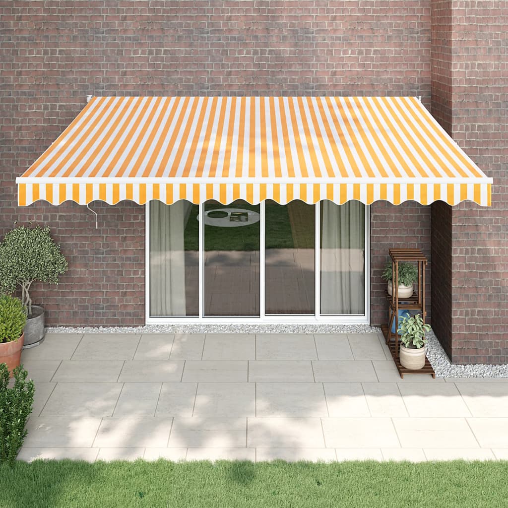 Luifel uittrekbaar 4,5x3 m stof en aluminium geel en wit is nu te koop bij PeponiXL, paradijselijk wonen!