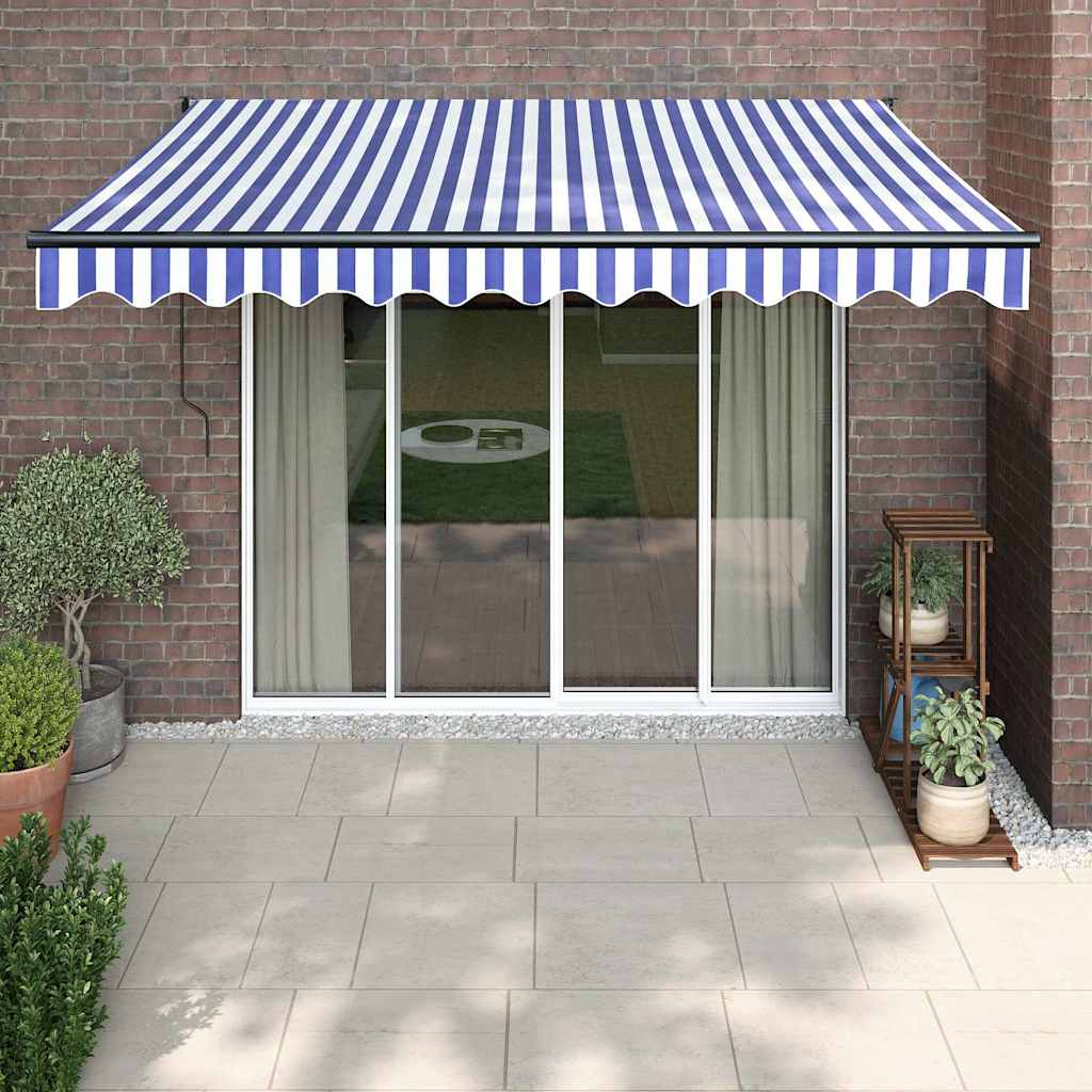 Luifel elektrisch uitschuifbaar 3,5x2,5 m blauw en wit is nu te koop bij PeponiXL, paradijselijk wonen!