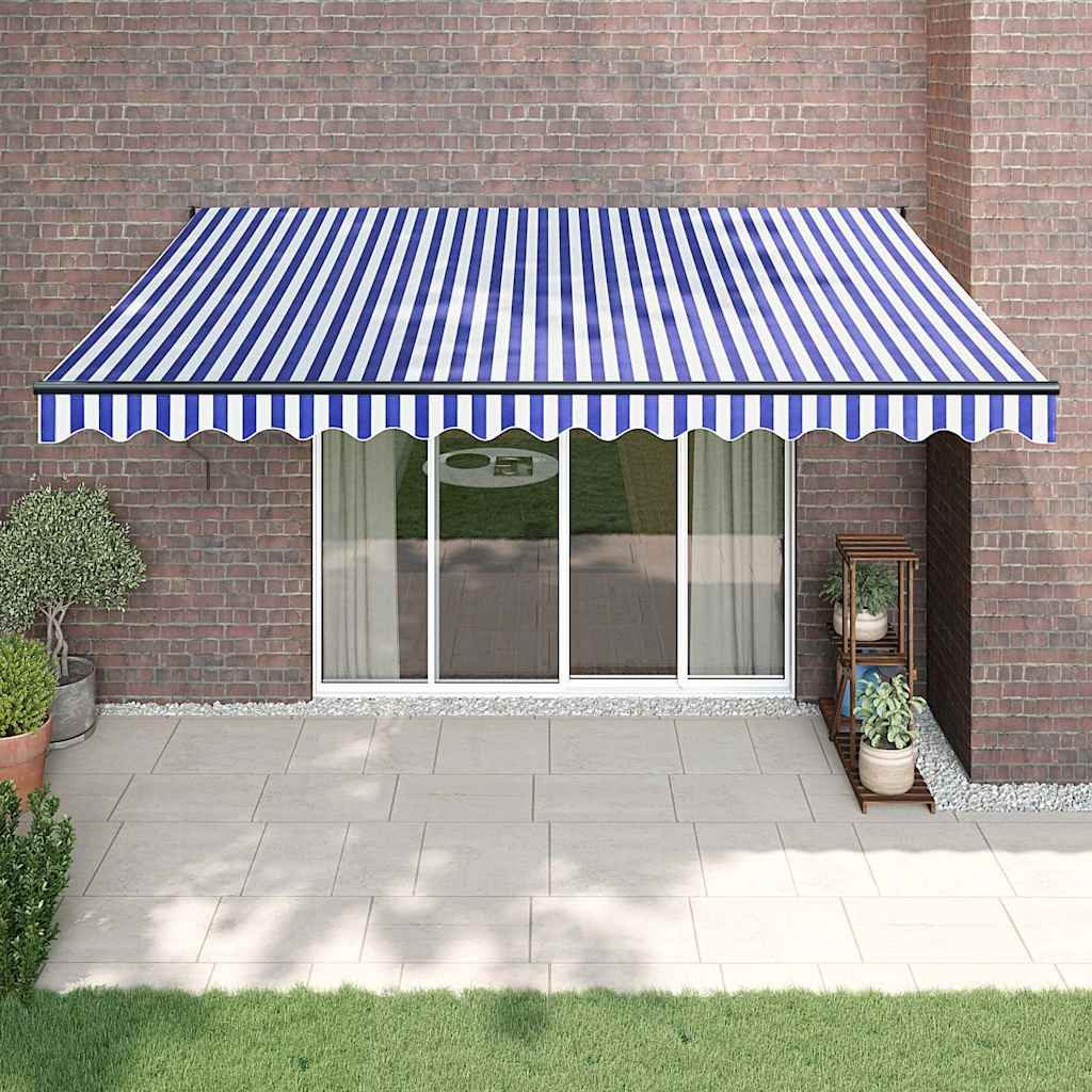 Luifel automatisch uitschuifbaar 4x3 m blauw en wit is nu te koop bij PeponiXL, paradijselijk wonen!