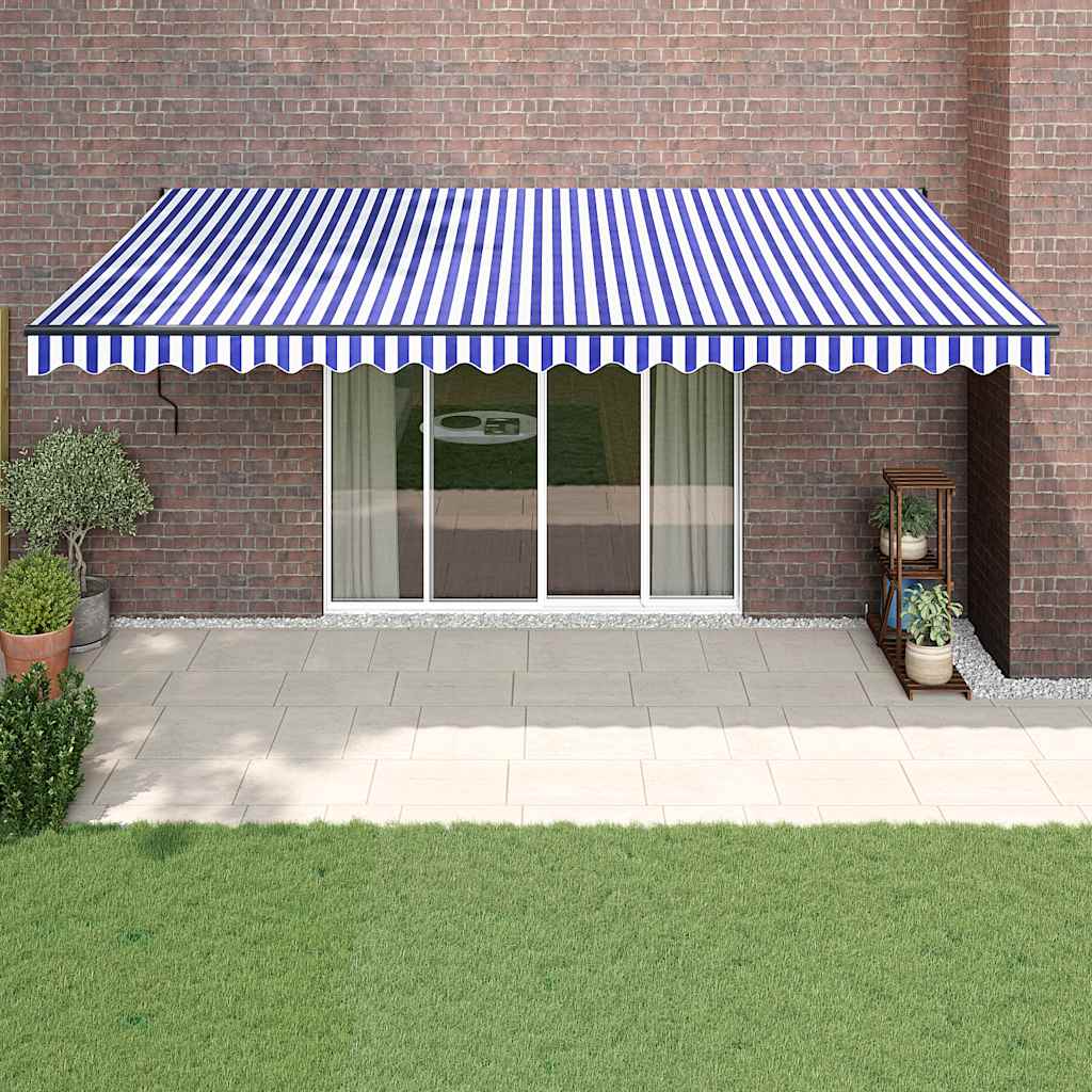 Luifel automatisch uitschuifbaar 5x3 m blauw en wit is nu te koop bij PeponiXL, paradijselijk wonen!