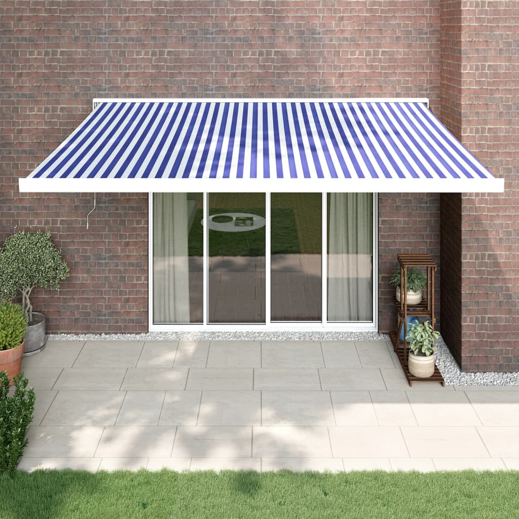 Luifel uittrekbaar 4x3 m stof en aluminium blauw en wit is nu te koop bij PeponiXL, paradijselijk wonen!