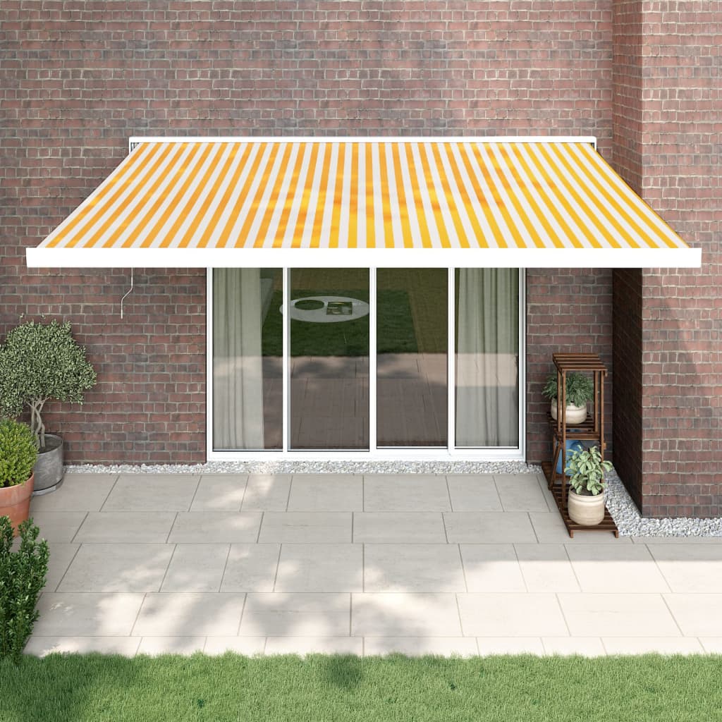 Luifel uittrekbaar 4,5x3 m stof en aluminium geel en wit is nu te koop bij PeponiXL, paradijselijk wonen!