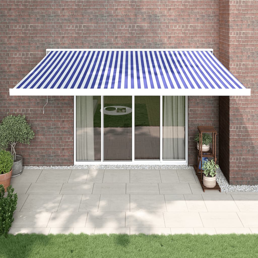 Luifel uittrekbaar 4x3 m stof en aluminium blauw en wit is nu te koop bij PeponiXL, paradijselijk wonen!