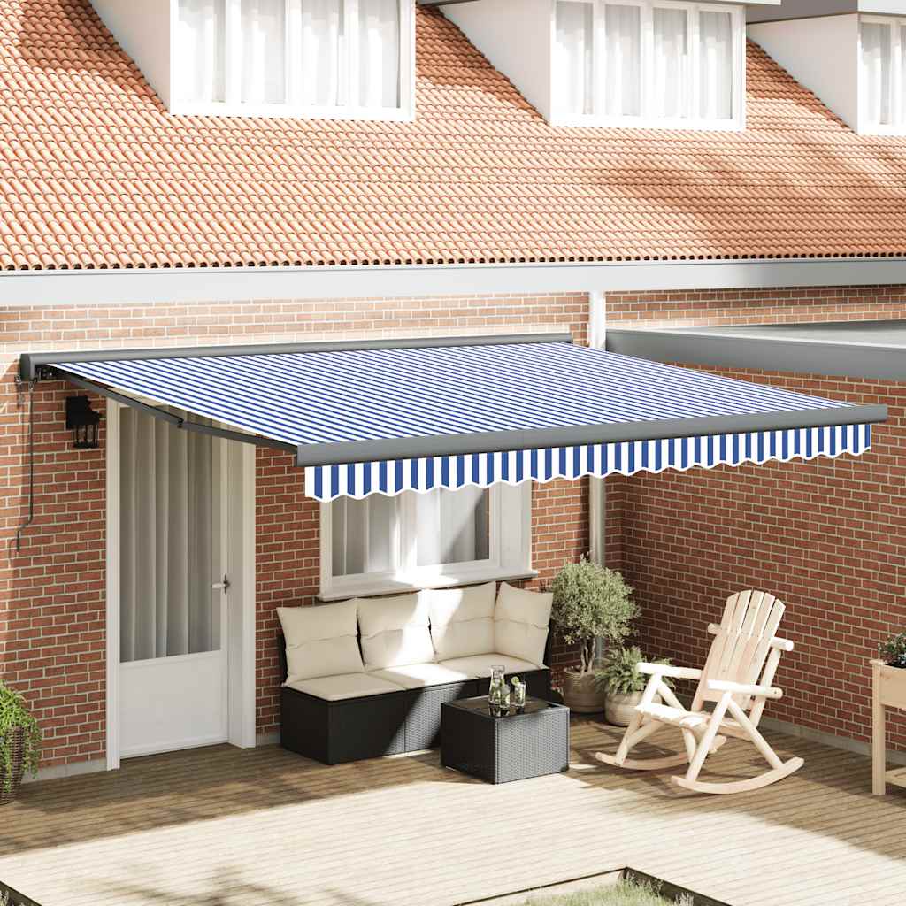 Luifel uittrekbaar 4x3 m stof en aluminium blauw en wit is nu te koop bij PeponiXL, paradijselijk wonen!
