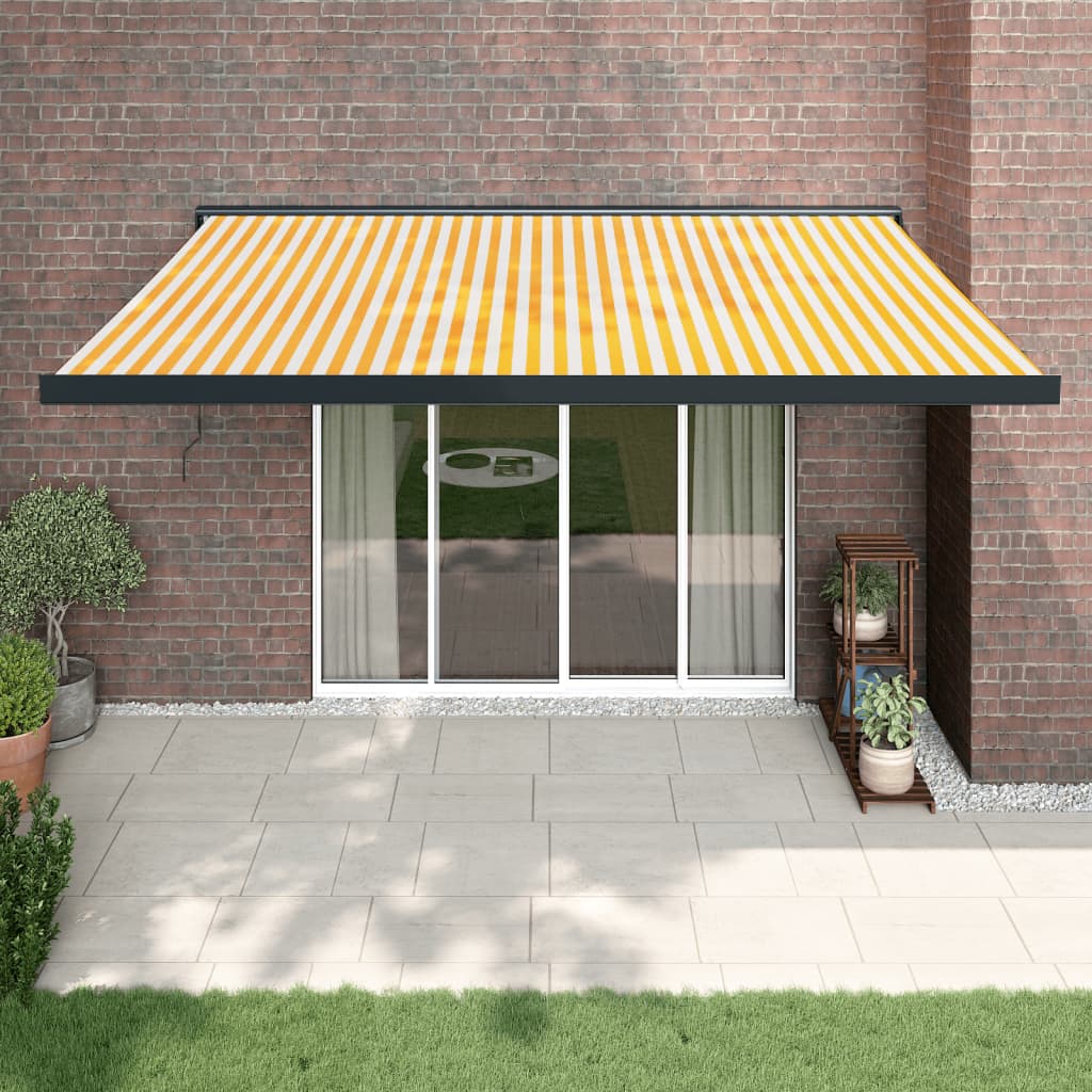 Luifel uittrekbaar 4x3 m stof en aluminium geel en wit is nu te koop bij PeponiXL, paradijselijk wonen!