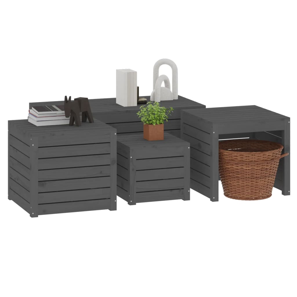 4-delige Tuinboxset massief grenenhout grijs is nu te koop bij PeponiXL, paradijselijk wonen!