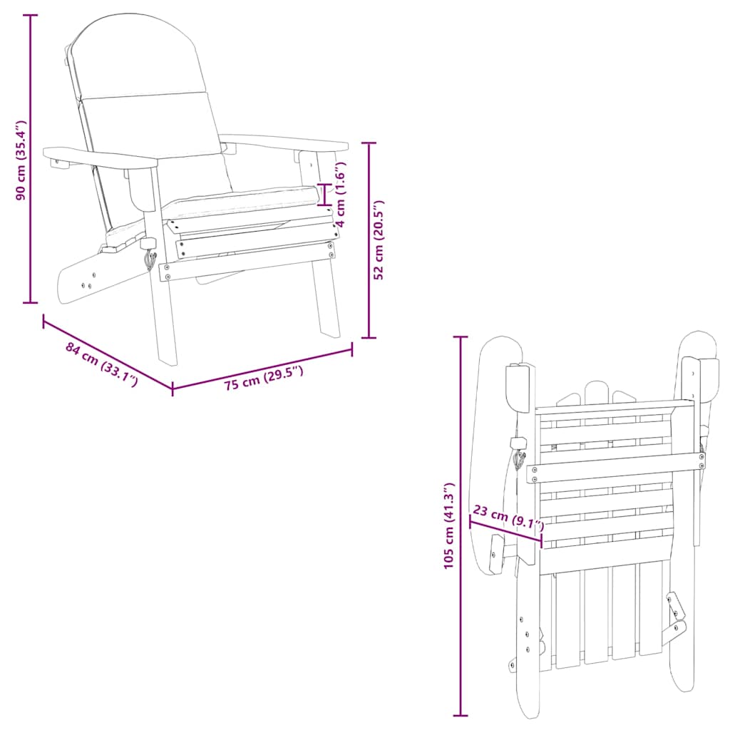 Tuinstoel Adirondack met kussens massief acaciahout is nu te koop bij PeponiXL, paradijselijk wonen!