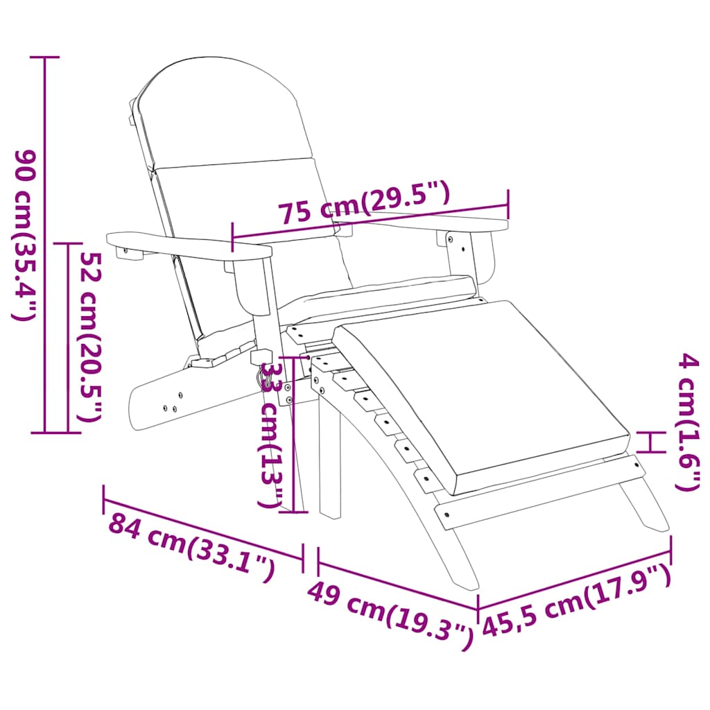 Tuinstoel Adirondack met voetensteun massief acaciahout is nu te koop bij PeponiXL, paradijselijk wonen!