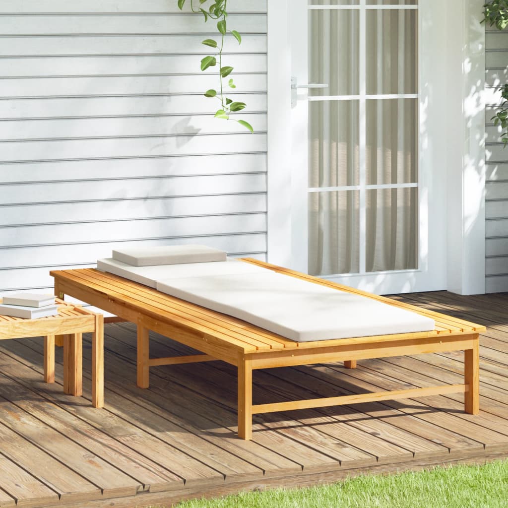 Ligbed met crèmekleurig lig- en hoofdkussen massief acaciahout is nu te koop bij PeponiXL, paradijselijk wonen!