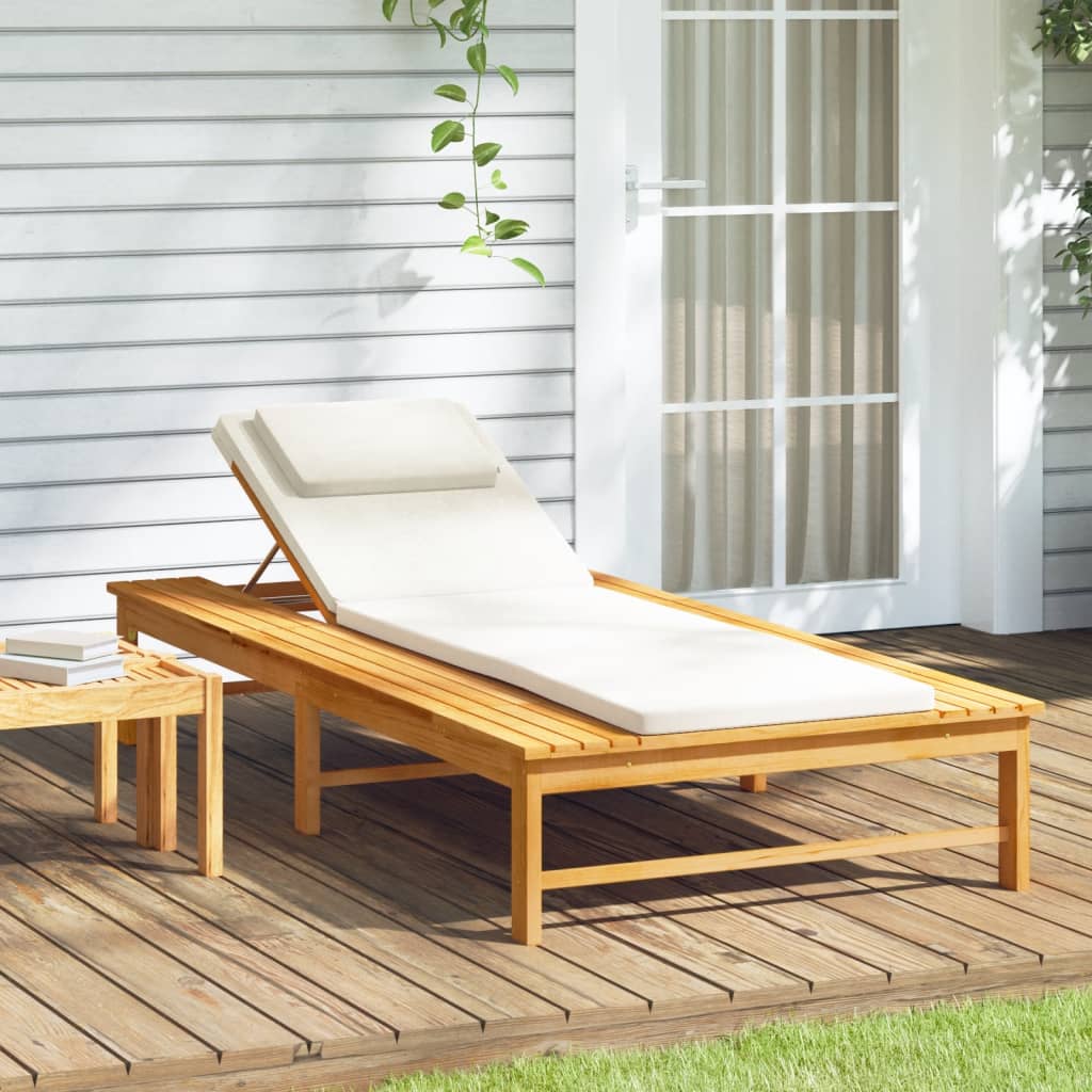 Ligbed met crèmekleurig lig- en hoofdkussen massief acaciahout is nu te koop bij PeponiXL, paradijselijk wonen!