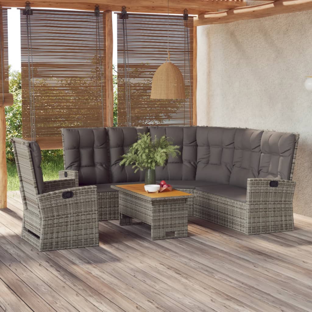 3-delige Loungeset met kussens poly rattan grijs is nu te koop bij PeponiXL, paradijselijk wonen!