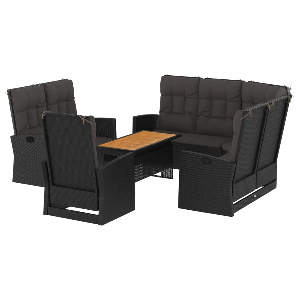 4-delige Loungeset met kussens poly rattan zwart is nu te koop bij PeponiXL, paradijselijk wonen!
