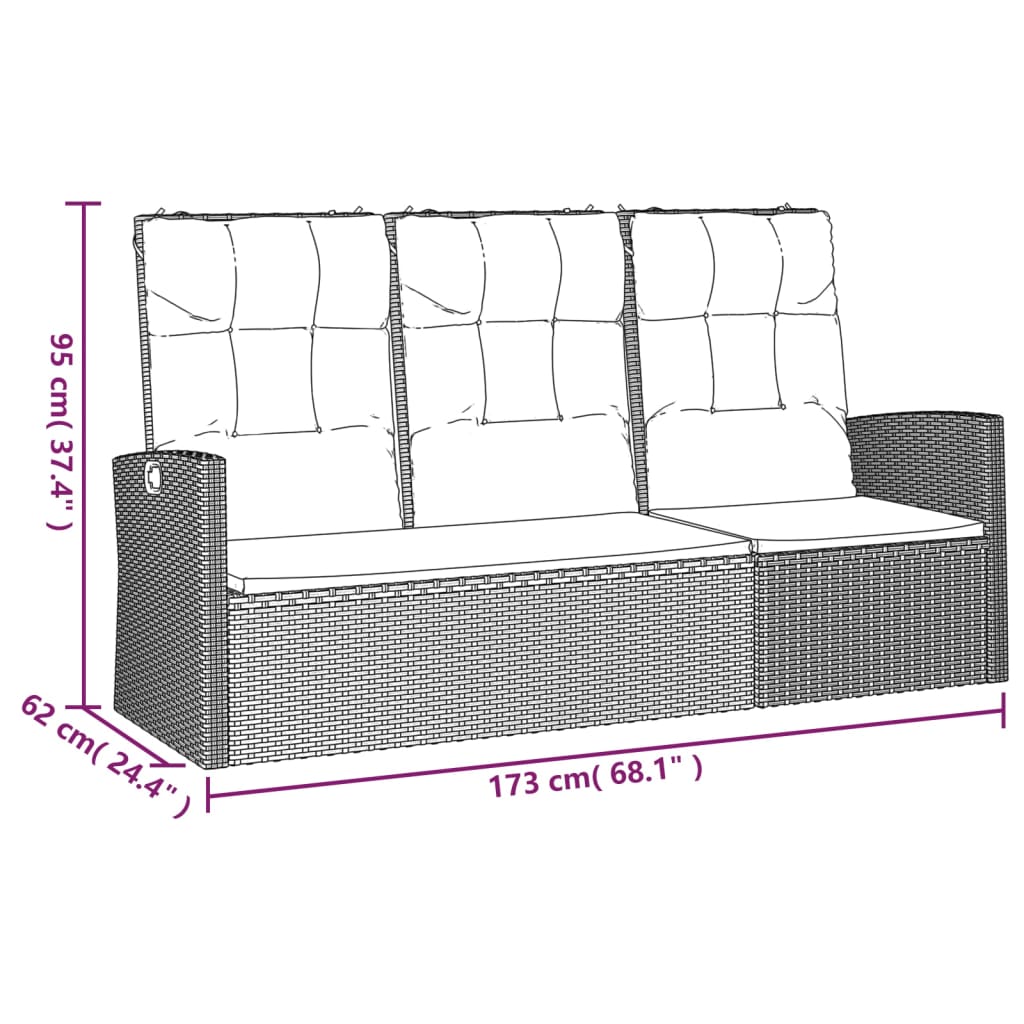 Tuinbank verstelbaar met kussens 173 cm poly rattan grijs is nu te koop bij PeponiXL, paradijselijk wonen!