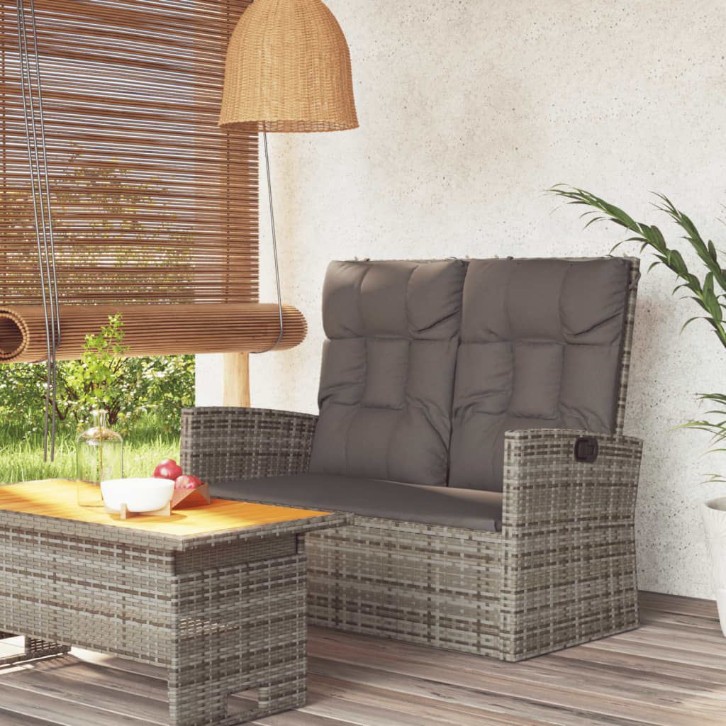 Tuinbank verstelbaar met kussens 118 cm poly rattan grijs is nu te koop bij PeponiXL, paradijselijk wonen!
