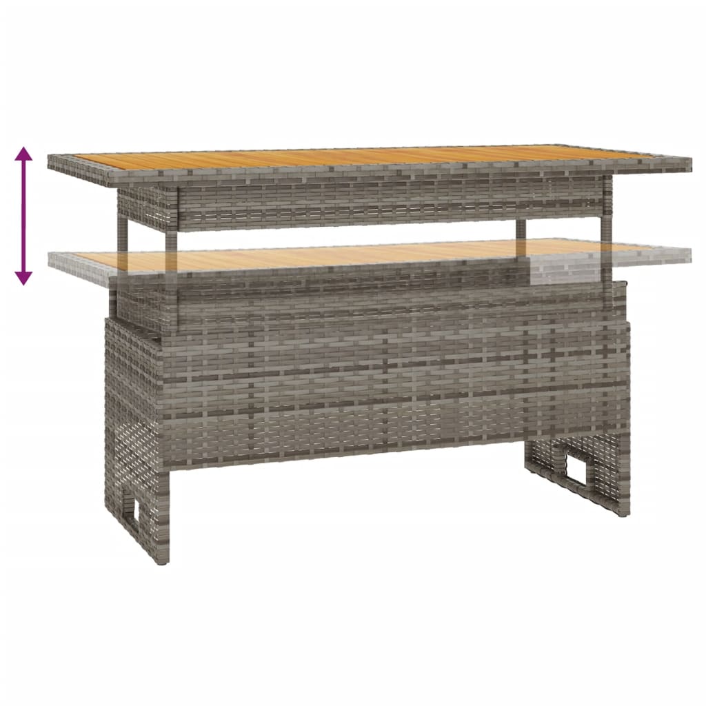 Tuintafel 100x50x43/63 cm acaciahout en poly rattan grijs is nu te koop bij PeponiXL, paradijselijk wonen!