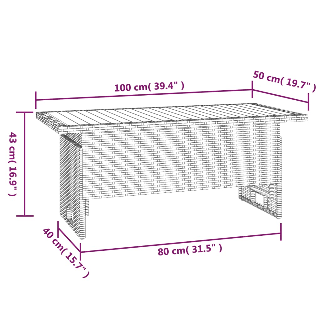 Tuintafel 100x50x43/63 cm acaciahout en poly rattan grijs is nu te koop bij PeponiXL, paradijselijk wonen!