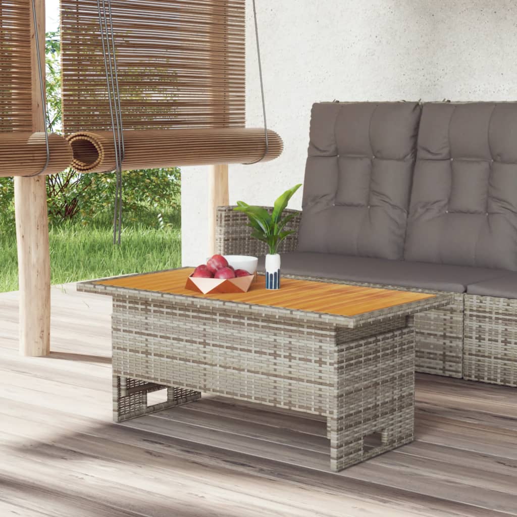 Tuintafel 100x50x43/63 cm acaciahout en poly rattan grijs is nu te koop bij PeponiXL, paradijselijk wonen!