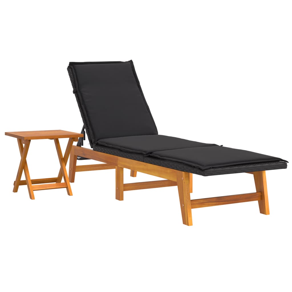 Ligbed met tafeltje poly rattan en massief acaciahout is nu te koop bij PeponiXL, paradijselijk wonen!