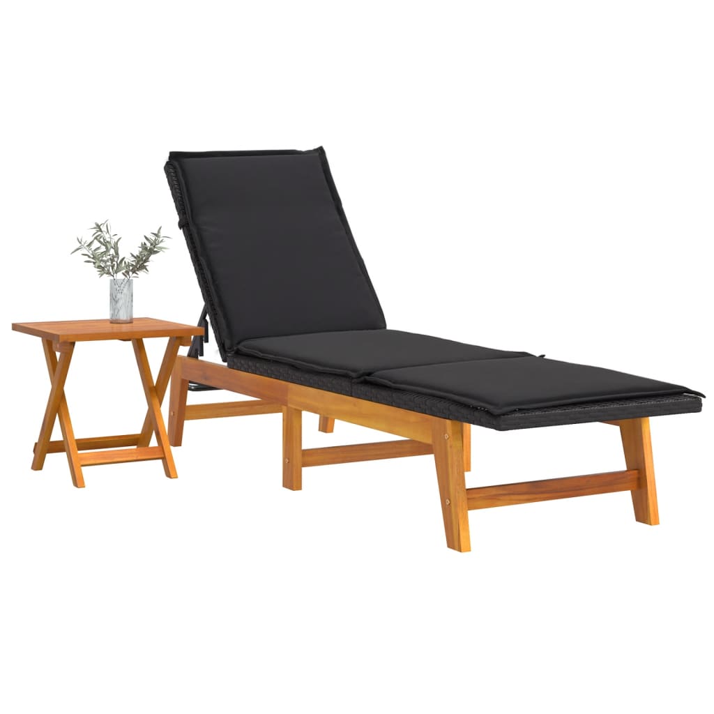 Ligbed met tafeltje poly rattan en massief acaciahout is nu te koop bij PeponiXL, paradijselijk wonen!