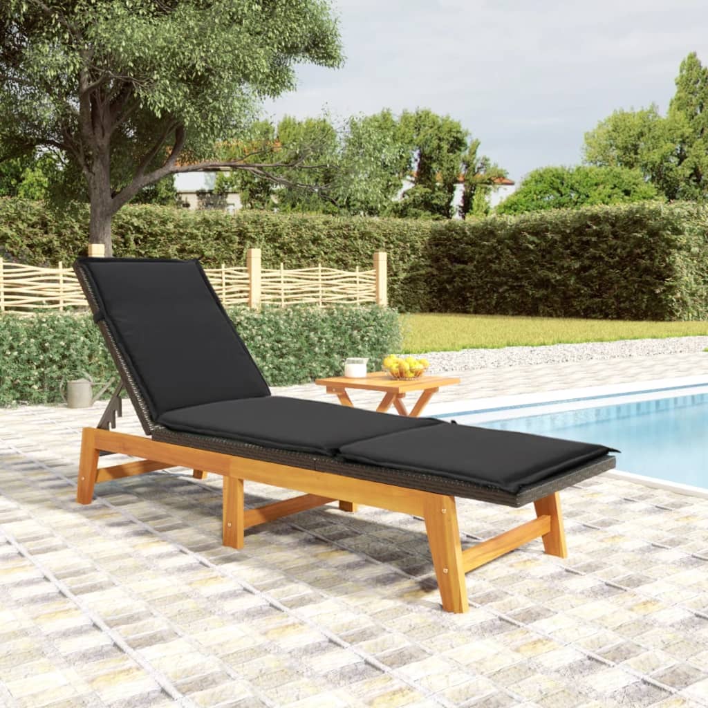 Ligbed met tafeltje poly rattan en massief acaciahout is nu te koop bij PeponiXL, paradijselijk wonen!