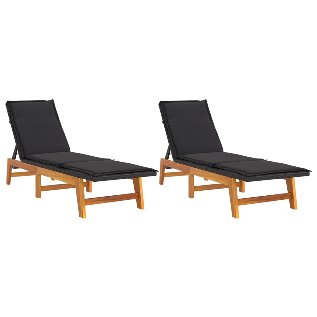 Ligbedden 2 st met kussens poly rattan en massief acaciahout is nu te koop bij PeponiXL, paradijselijk wonen!