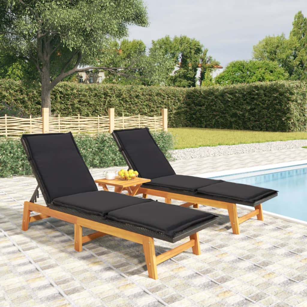Ligbedden 2 st met kussens poly rattan en massief acaciahout is nu te koop bij PeponiXL, paradijselijk wonen!
