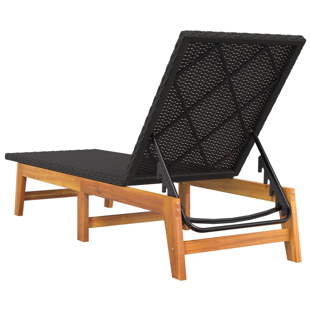 Ligbed poly rattan en massief acaciahout zwart en bruin is nu te koop bij PeponiXL, paradijselijk wonen!