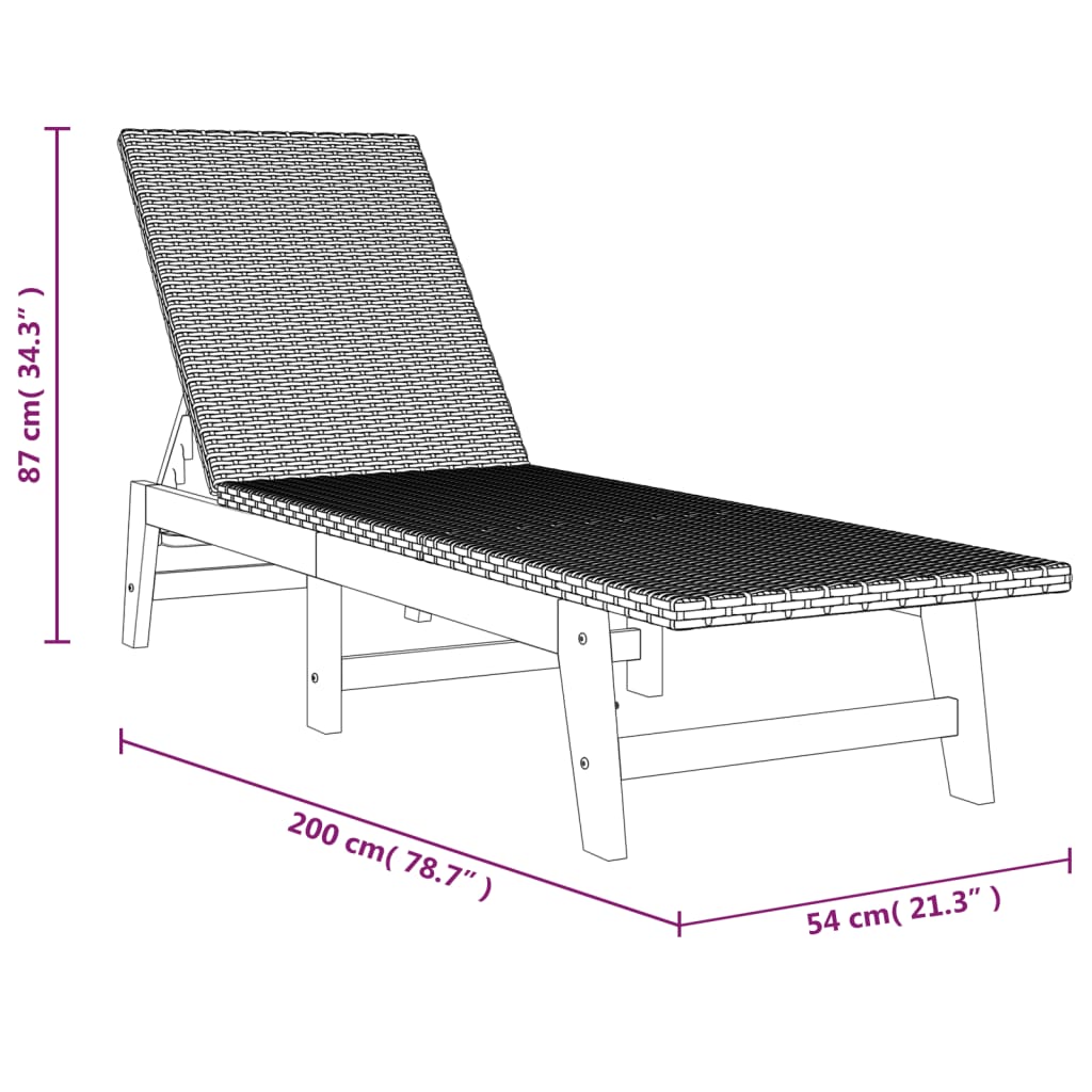 Ligbed poly rattan en massief acaciahout zwart en bruin is nu te koop bij PeponiXL, paradijselijk wonen!
