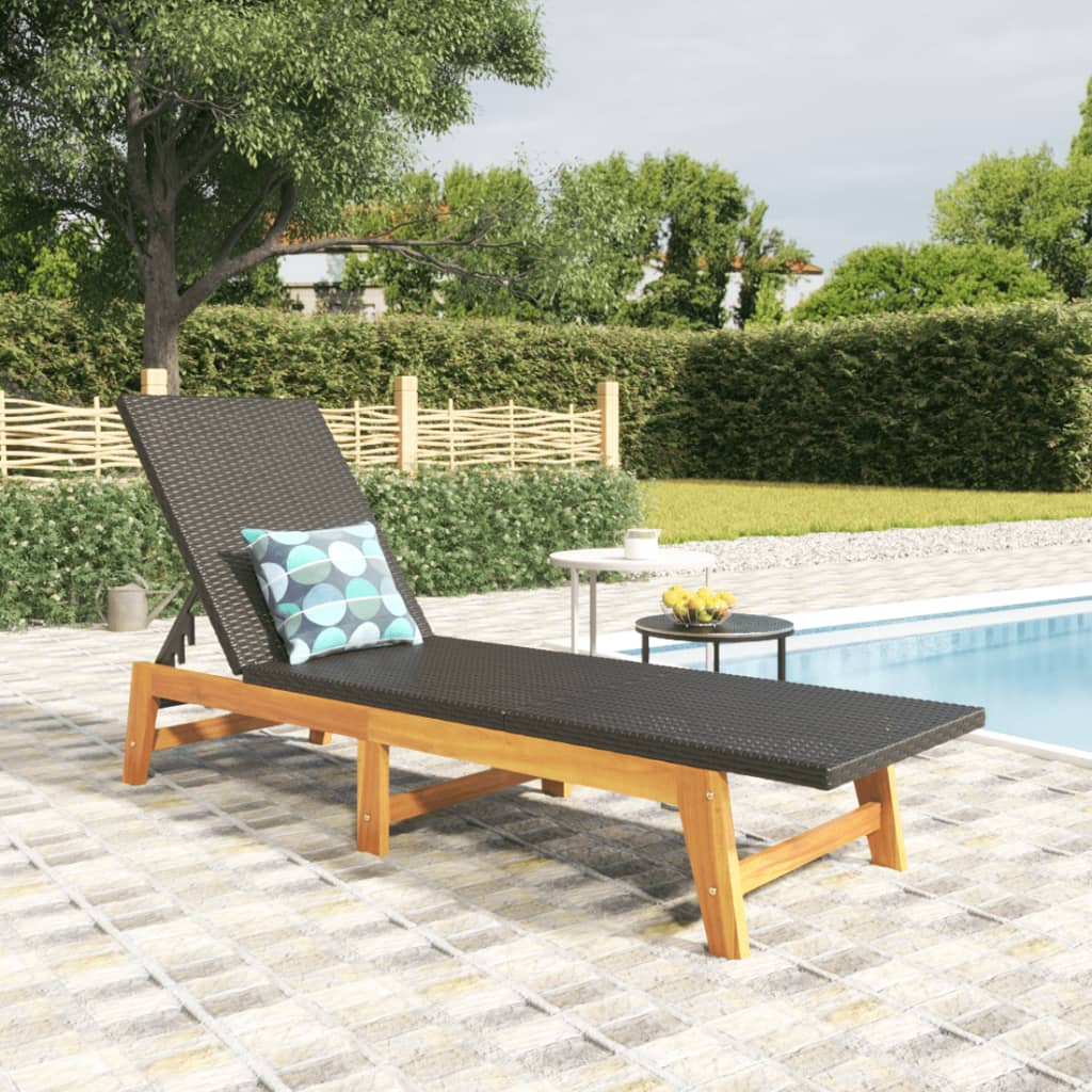 Ligbed poly rattan en massief acaciahout zwart en bruin is nu te koop bij PeponiXL, paradijselijk wonen!