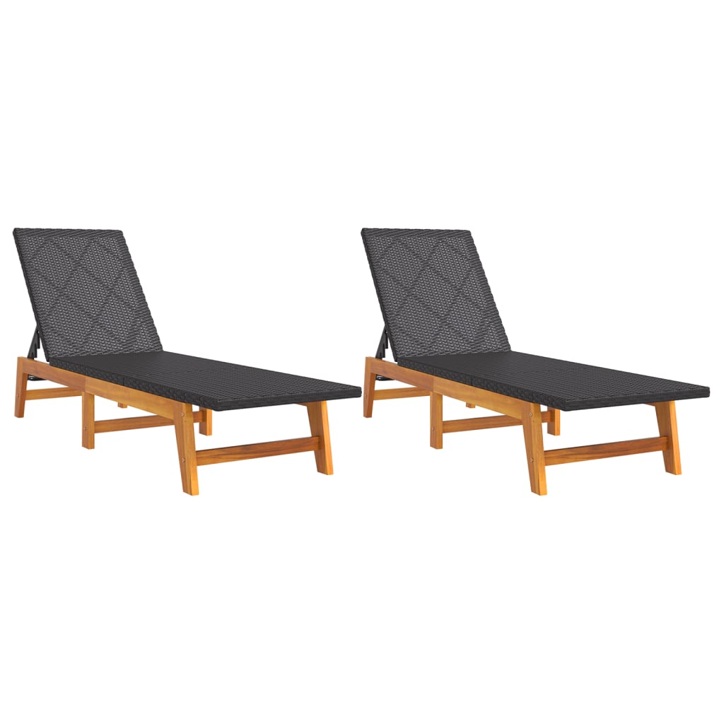 Ligbedden 2 st poly rattan en massief acaciahout zwart en bruin is nu te koop bij PeponiXL, paradijselijk wonen!