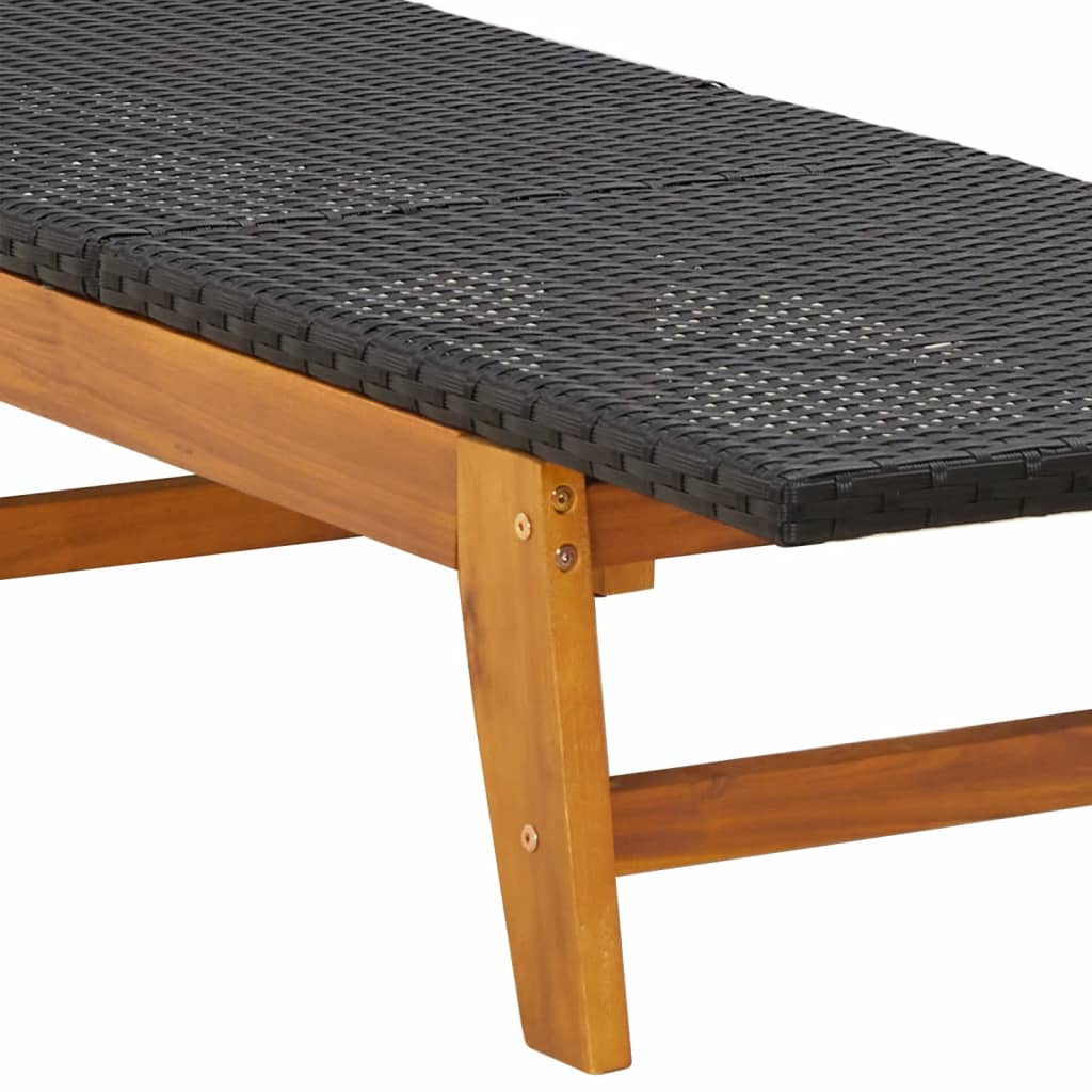 Ligbedden 2 st poly rattan en massief acaciahout zwart en bruin is nu te koop bij PeponiXL, paradijselijk wonen!