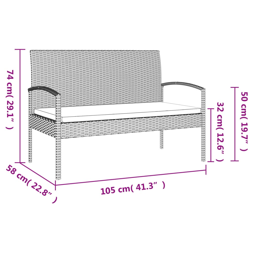Tuinbank met kussen 105 cm poly rattan zwart is nu te koop bij PeponiXL, paradijselijk wonen!