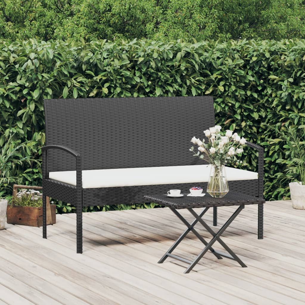 Tuinbank met kussen 105 cm poly rattan zwart is nu te koop bij PeponiXL, paradijselijk wonen!