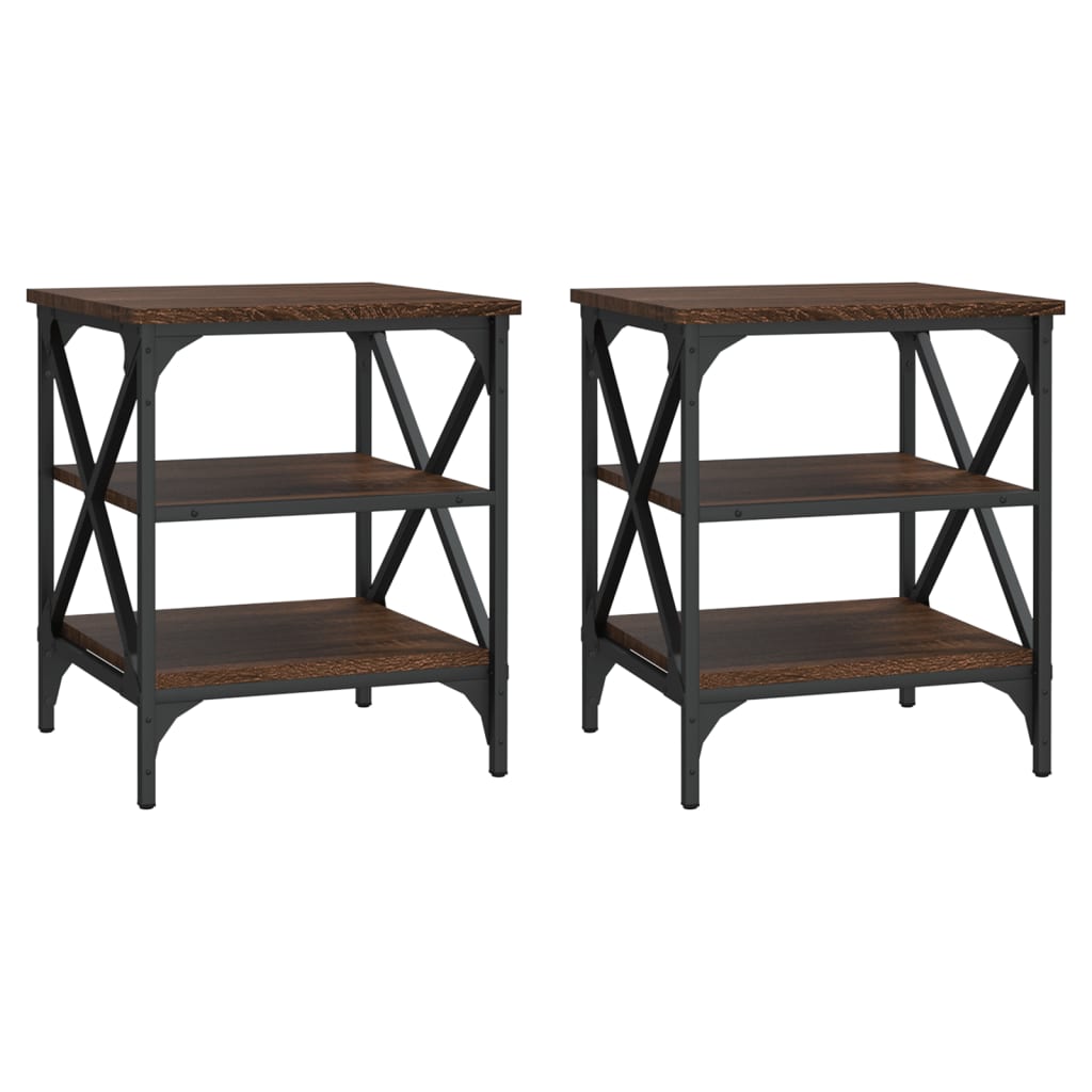 Bijzettafels 2 st 40x42x50 cm bewerkt hout bruin eikenkleur is nu te koop bij PeponiXL, paradijselijk wonen!